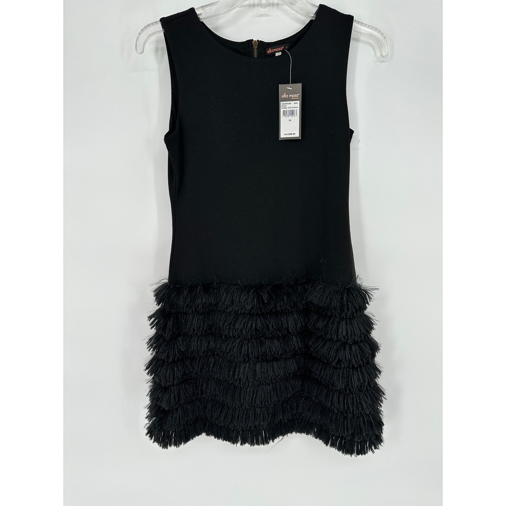 Ella Moss Girls Black Tiered Fringe Holiday Special Occasion Dress Size 14 NWT